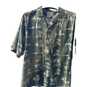 Columbia L Sportswear Men Short‎ Sleeve Shirt Check Palm Tree Print Cotton Green